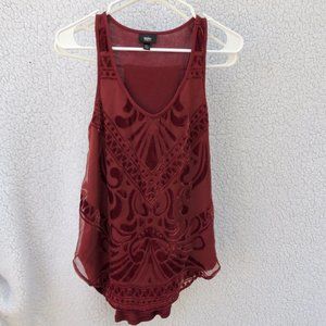 Mossimo Maroon Velvet Detail Low Cut Tank Top